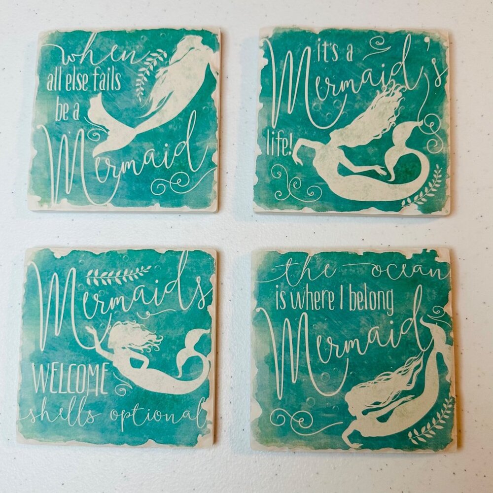 Mermaid coasters for drink Absorbent Ceramic Square coasters nautical coastal